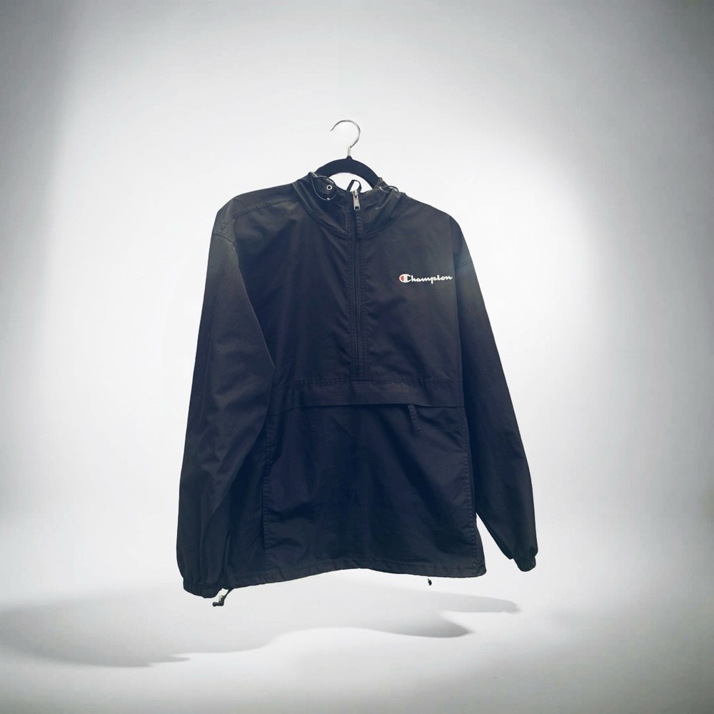 Champion Men’s Hooded Windbreaker Jacket Black Size Medium